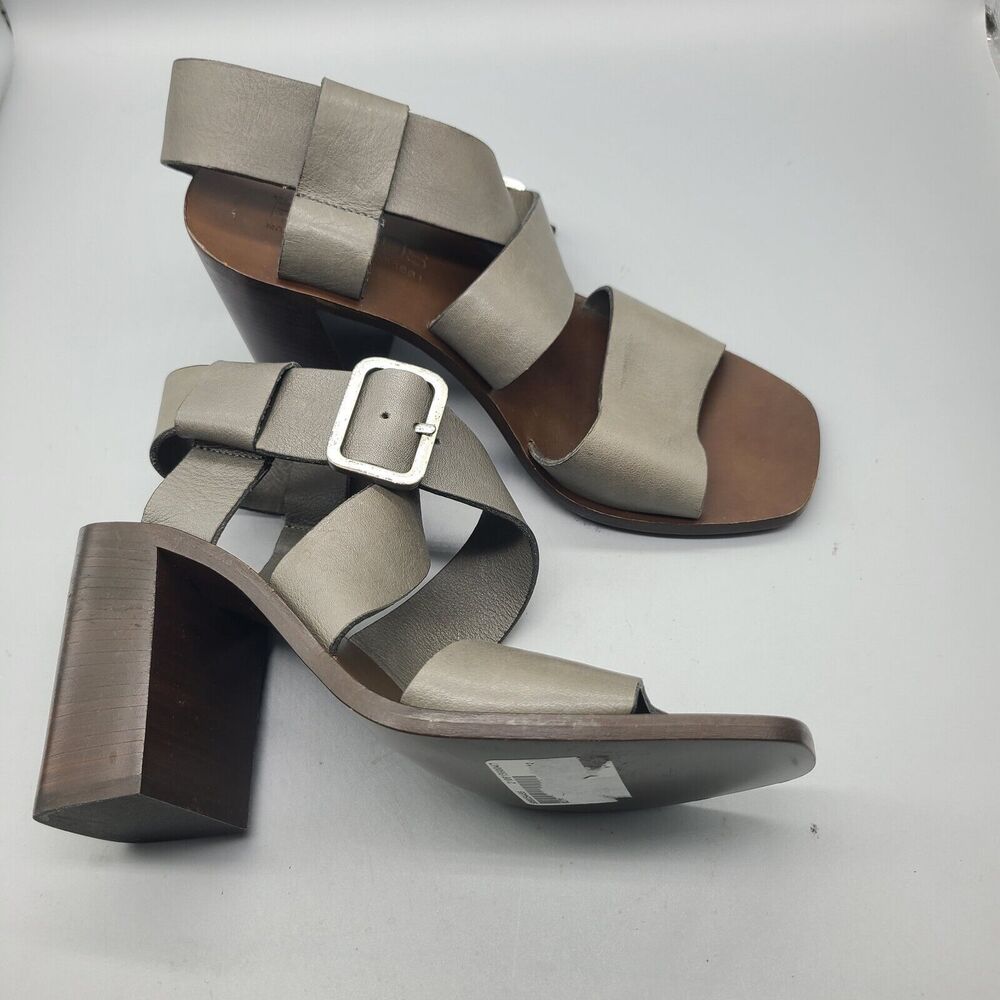 Boemos Italy Sandals Block Heel Dark Gray Leather Square Toe 38/ US 8-8.5 new - Picture 2 of 11